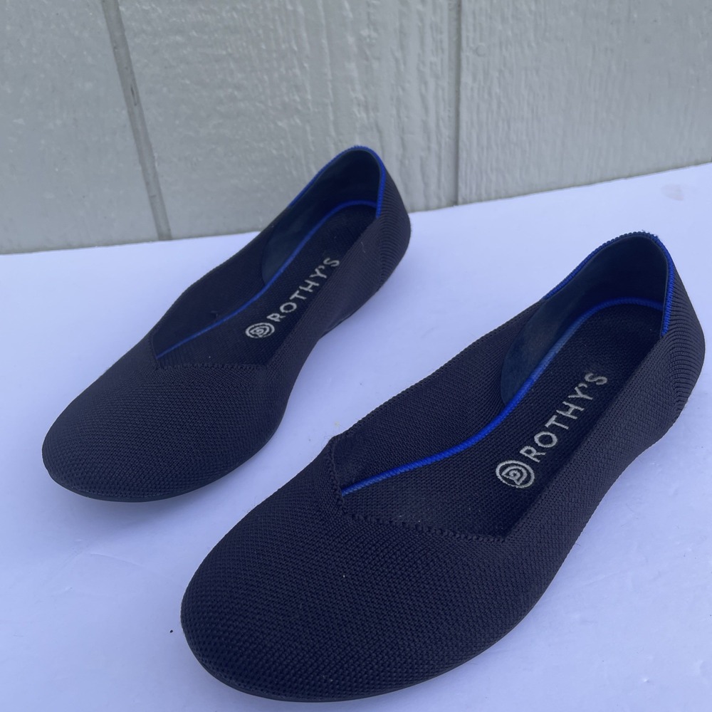 Rothy’s The Flat Lemon Drop Ballet‎ Flat size W 10 Black /Blue Round Toe Causal
